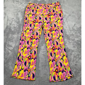 Lucy Yak Pants Womens XL Pink Hearts Psyc 70s Groovy Retro Stretch Statement